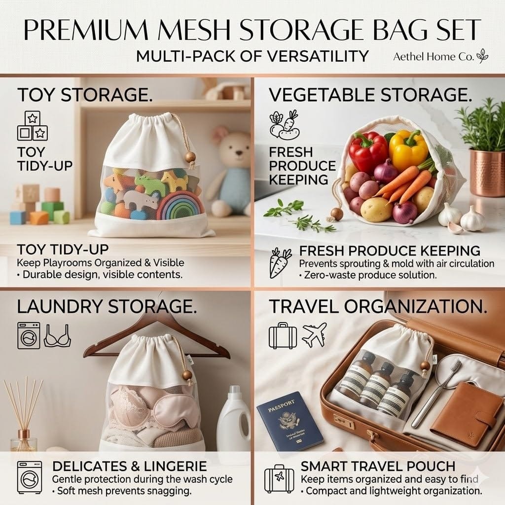 premium multi-purpose mesh storage bag set